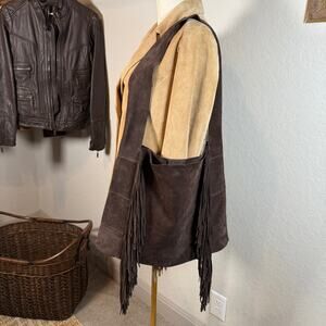 Women's Claudia Firenze Chocolate Brown Western Fringed Suede Shoulder Bag